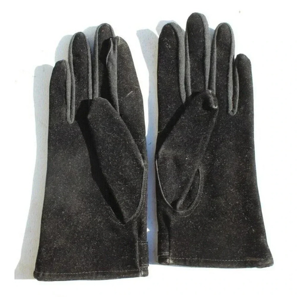 Vintage Retro Black Wrist LENGTH WOMENS Gloves X-Small Suede & Vinyl - Picture 3 of 3